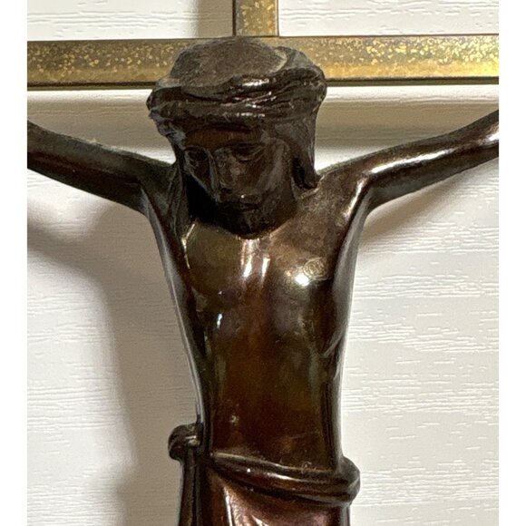 Vintage Brass Wall Crucifix Made In West Germany With INRI Inscription - Picture 4 of 8